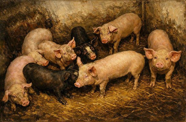 Pigs in a Rustic Barn Wall Art