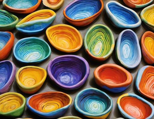 Vibrant Digital Art - Pinch Bowls by Eris And AI