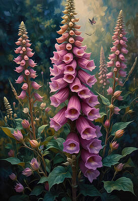 Enchanting Pink Foxgloves in Bloom Digital Art