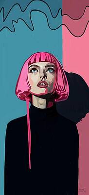 Woman with Pink Hair and Blue Eyes Wall Art