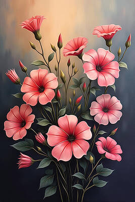 Nature Digital Art - Pink Petunias Wall Art Vintage Floral Oil Painting by Nature Oil Painting