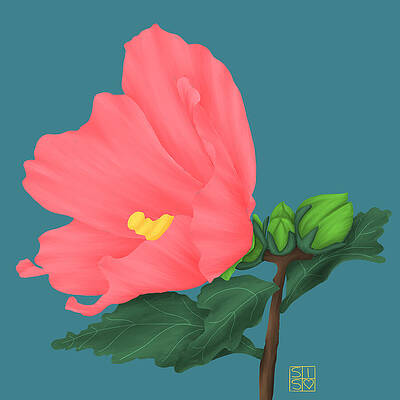 Vibrant Wall Art featuring the digital art Pink Rose Of Sharon by Snow Iris Studio