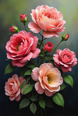 Elegant Pink Roses Bouquet Digital Art
