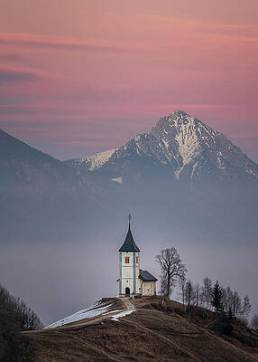 Winter Wall Art featuring the photograph Pink Sunset Over Traditional Church by Charnwood Photography Fine Art