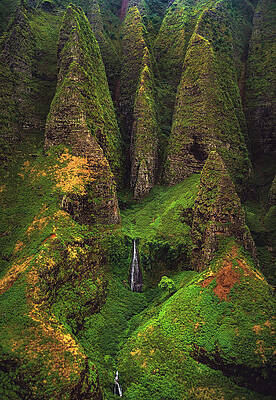 Paradise Photograph - Pinnacles And Waterfall - Kauai, Hawaii by Abbie Warnock