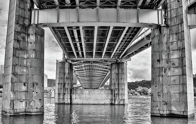 Sunset Photograph - Pittsburgh Bridge Black And White by Steve Templeton