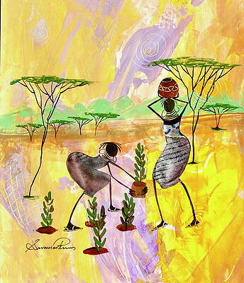 Vibrant Wall Art featuring the painting Planting Seeds by Sarah Shiundu