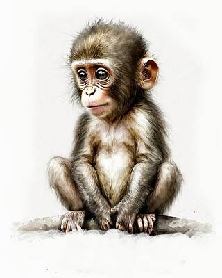 Portrait Painting - Playful Charm - Baby Monkey by Land of Dreams