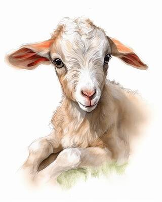 Portrait Painting - Playful Goat by Land of Dreams