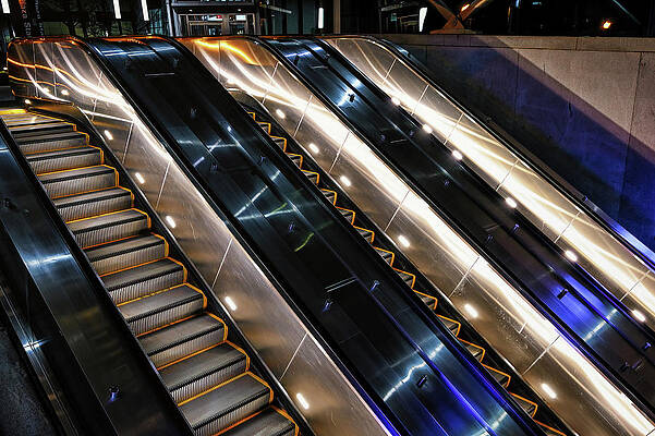 Wall Art featuring the photograph Plaza Escalator At Night by Steven Nelson