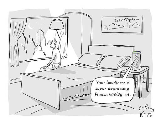 Lonely Wall Art featuring the drawing Please Unplug Me by Farley Katz