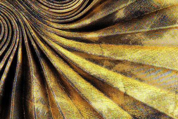 Photograph - Pleated Golden Fabric Texture by Severija Kirilovaite