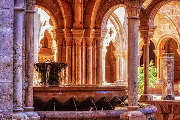 Wall Art featuring the digital art Poblet Monastery Inside Courtyard, Catalonia, Spain by Tatiana Travelways