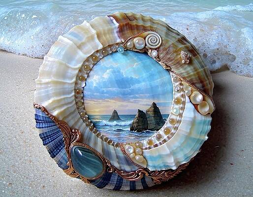 Seashell Framed Beachscape Wall Art