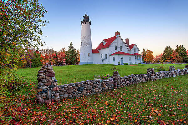 Architecture Wall Art featuring the photograph Point Iroquois Lighthouse In Autumn by Michael Collins