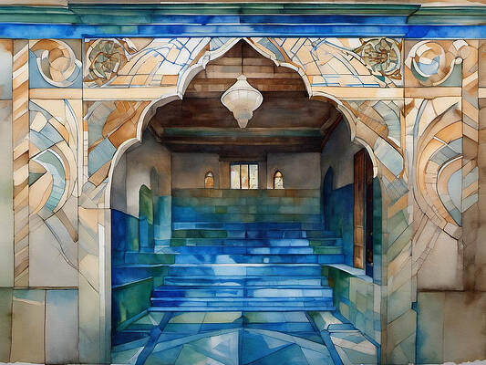 Architecture Wall Art featuring the digital art Pool Building Dream by Eris and AI