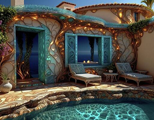 Intricate Wall Art featuring the digital art Pool With Sparkly Lights by Eris And AI