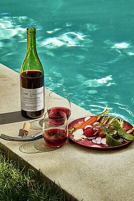 Wine Glass Wall Art featuring the photograph Poolside Wine And Crudites by Alex Lau