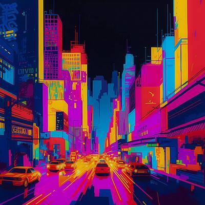 Color Wall Art featuring the photograph Pop Art Depiction Of A Cityscape In Bold Neon Colors by Andre Petrov