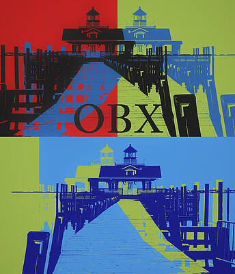 Wall Art featuring the mixed media Pop Color Tribute To The Roanoke Marshes Lighthouse by Dan Sproul