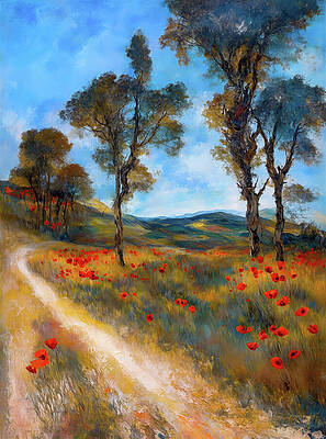 Wall Art featuring the ai art Poppies By The Trail 1 by Ursula Abresch