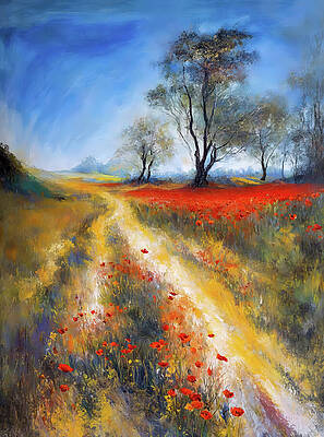 Wall Art featuring the ai art Poppies By The Trail 2 by Ursula Abresch