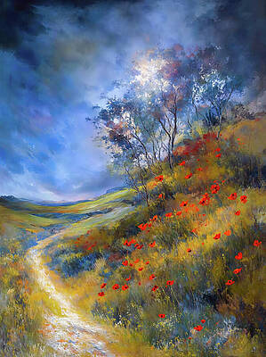 Wall Art featuring the ai art Poppies By The Trail 3 by Ursula Abresch