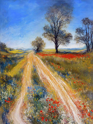 Wall Art featuring the ai art Poppies By The Trail 4 by Ursula Abresch