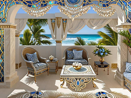 Intricate Wall Art featuring the digital art Porch Overlooking The Beach by Eris And AI