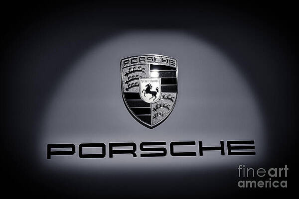 Wall Art featuring the photograph Porsche Car Emblem Isolated BW 2 by Stefano Senise