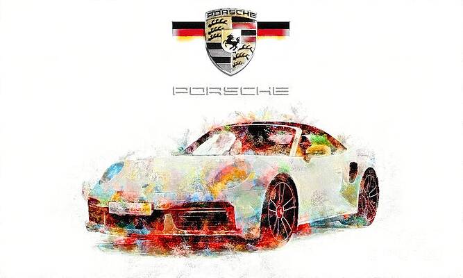Wall Art featuring the painting Porsche Car Wide Abstract by Stefano Senise