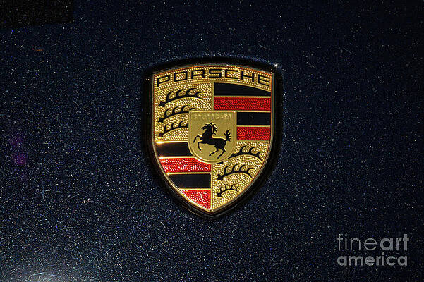 Wall Art featuring the digital art Porsche Sport Car Ornament Over Metallized Black Background by Stefano Senise
