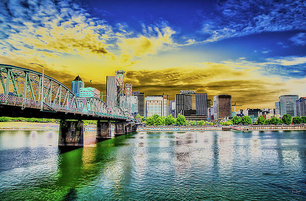 Wall Art featuring the digital art Portland From The Bank Of The Willamette River by Bruce Block