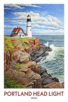 Wall Art featuring the painting Portland Head Light by Land of Dreams