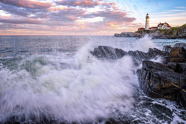 Maine Wall Art featuring the photograph Portland Head Splash by Jeff Sinon