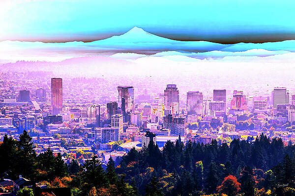 Colorful Wall Art featuring the digital art Portland Skyline From The Hills by Bruce Block