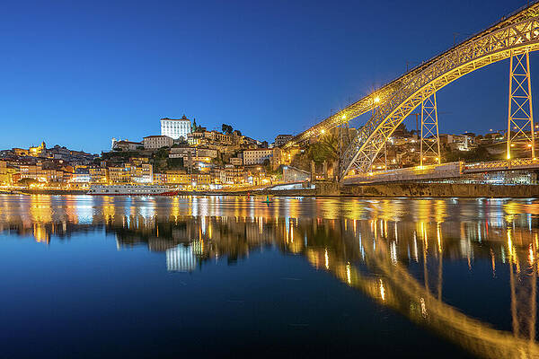 Architecture Wall Art featuring the photograph Porto, Portugal Bridge And City Lights by Michael Warren