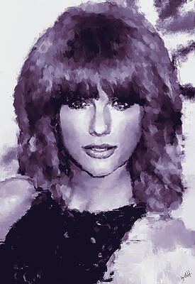 Expression Wall Art featuring the digital art Portrait Of Taylor Swift In Shades Of Purple by Gradify Creations