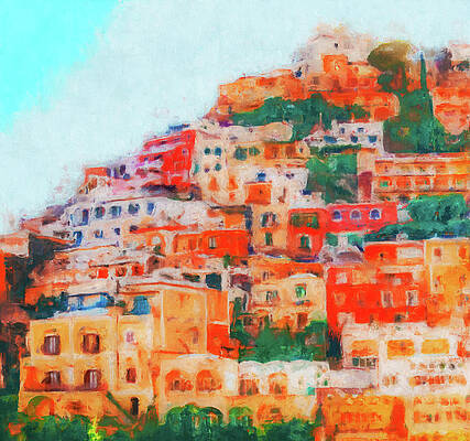 Landscape Painting - Positano, Beauty Of Italy - 23 by AM FineArtPrints