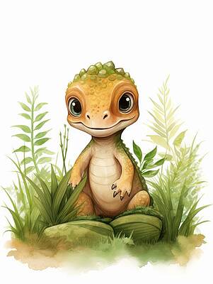 Wall Art featuring the painting Prehistoric Wonder - Baby Dinosaur by Land of Dreams