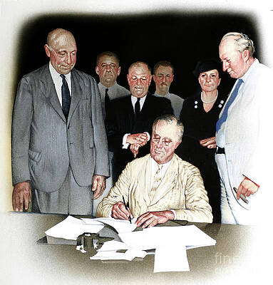 President Roosevelt Signing Social Security Act Print