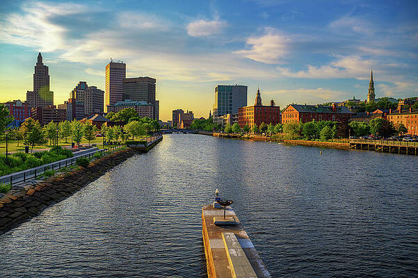 Wall Art featuring the photograph Providence River And Downtown At Sunset, Rhode Island, USA by Miroslav Liska