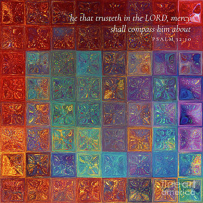 Wall Art featuring the painting Psalm 32 10 Bible Verse Wall Art, Mercy Shall Compass Him About by Mark Lawrence