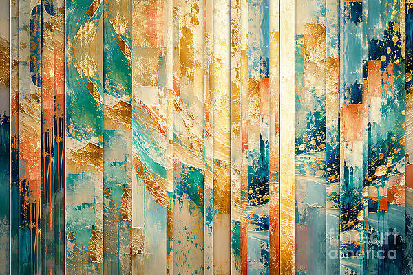 Vibrant Abstract Gold and Teal Pattern Wall Art