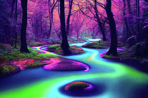 Tree Digital Art - Psychedelic Dreams In A Neon Forest by Ron Weathers