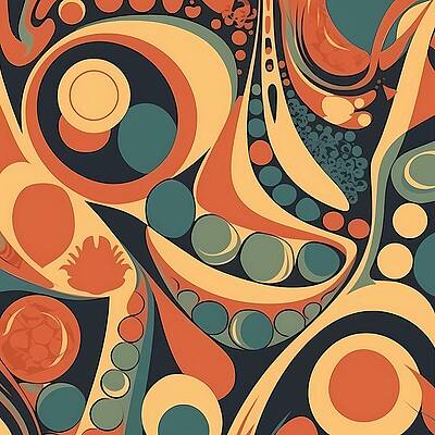 Geometric Wall Art featuring the digital art Retro 70s Pattern With Organic Shapes No 1 by Andre Petrov