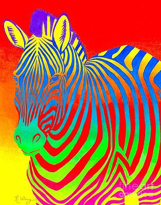 Bold Wall Art featuring the drawing Psychedelic Rainbow Zebra by Rebecca Wang