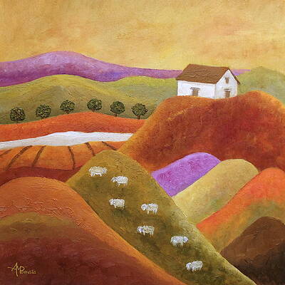 Landscape Painting - Purple Hills by Angeles M Pomata