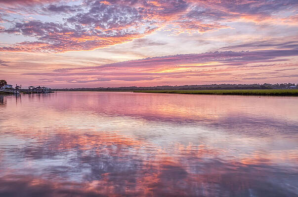 Reflection Wall Art featuring the photograph Purple Sunset Over Ocean Isle Beach by Donna Twiford