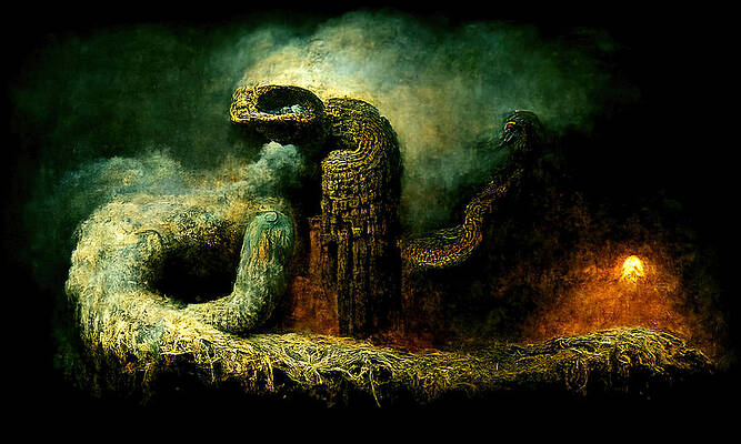 Wall Art featuring the painting Quetzalcoatl, The Serpent God, 01 by AM FineArtPrints